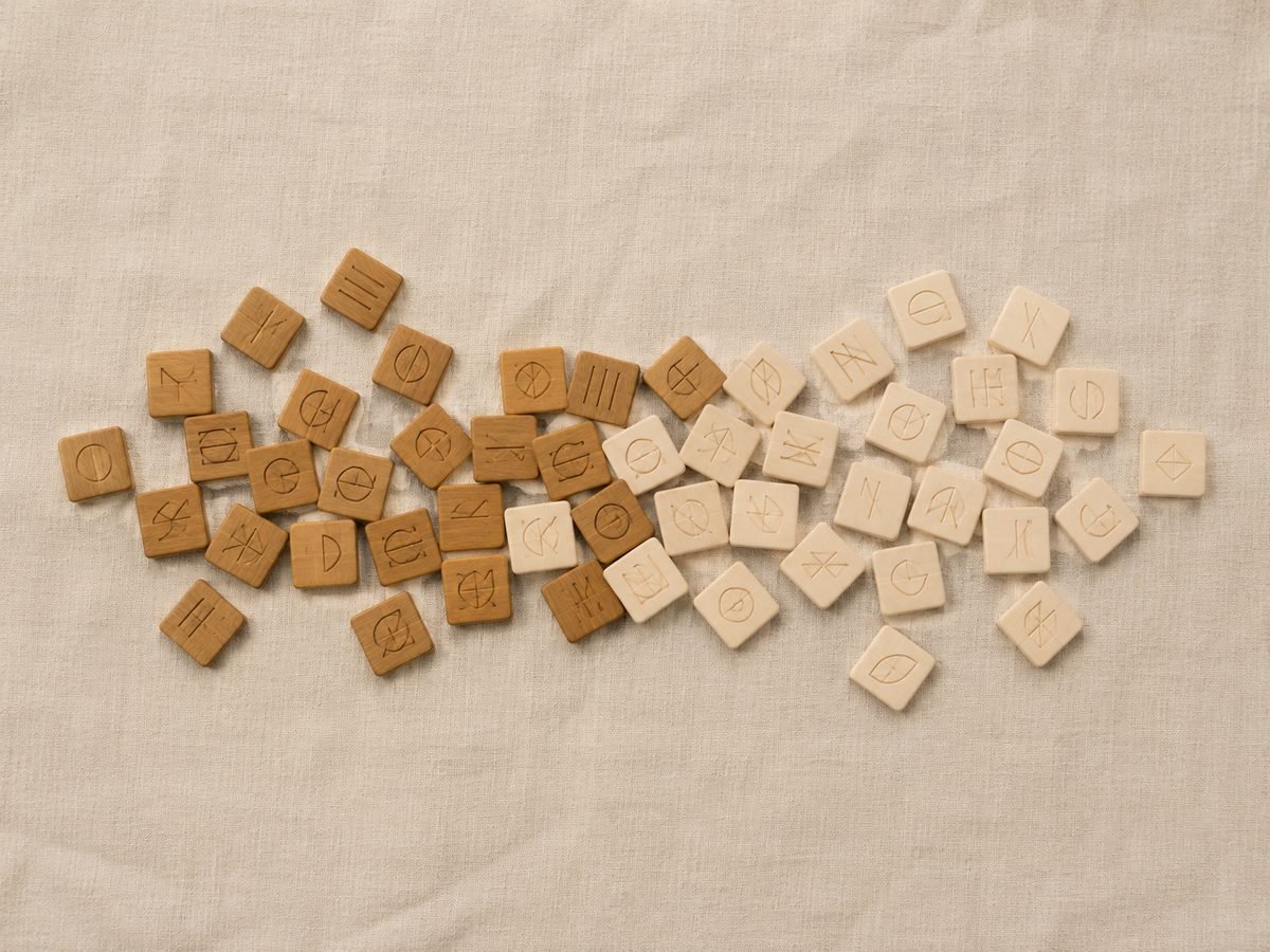 Two sets of wooden letter tiles merging together, representing blended surname ideas for married couples