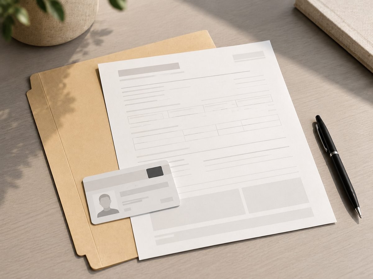 Marriage license paperwork and ID on a desk, representing the legal steps to get a new last name after marriage